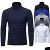 Men'S T-Shirts Mens T-Shirts Autumn Winter Thermal Long Sleeve Roll Turtleneck T-Shirt Solid Color Tops Male Slim Basic Stretch Tee To Dhgvo