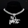 Chains Letter Iced Out Cuban Link Necklaces NOLOVE Paved Rhinestones Charm Jewelry Punk Silver Gold Color Accessory For Women