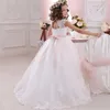 Mädchenkleider, weißes, flauschiges Tüll-Blumenkleid, Spitze, rosa Schleife, Gürtel, Perlen, für Hochzeit, Kindergeburtstag, Party, Feier, individuell
