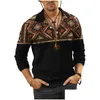 Heren T-shirts Heren T-shirts Mode T-shirt Revers Shirt met lange mouwen 3D-print Casual Los Sport Mannelijke elegante sportkleding Mannen kleden Dhyyf