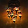 Pendant Lamps Exotic Circular Iron Chain Lights With 9 Spherical Stained Glass Bohemia Turkish Style Droplights For Hall Staircase