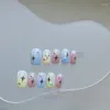 Faux Ongles Presse À La Main Sur Court Mignon Étoiles Colorées Avec Colle Portable Kawaii Couverture Complète Faux Ongles Conseils