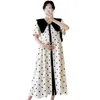 Kraamjurken 1711# Zomer POLKA DOT Gedrukt Chiffon Zwangere dames lange feestjurk elegante en los passende zwangerschapskleding 230404