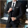 Men'S Suits Blazers Mens Fashion Slim Business Casual Clothing Groomsman Three-Piece Suit Jacket Pants Trousers Vest Sets Drop Del Dh7Hy