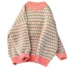 Kadın Sweaters Sonbahar Kış Kış Kazak Mizaç Gevşek Takım Kazak Femme Renk Kontrastlı Patchwork Örgü D16