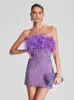 Feather Strapless Sequins Sparkle Sexy Mini Dress For Women Fashion Off-shoulder Backless Club Party Sexy Dress Elegant