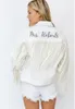 Women's Jackets Personalized Jean Jacket White Fringe Custom Mrs. Bride Bachelorette Party Tassel Cropped Denim