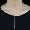 Chaînes mode élégance femmes fête Y forme Sexy mince collier avec clair Cz pavé longue chaîne or Rose couleur argent en gros