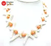 Choker Qingmos Natürliche Perlenkette für Frauen mit 30 60 mm weißer Kreuzform 9-10 mm rosa Koralle Schmuck 17 '' Nec6371 Halsreifen