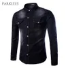 Nouveau Chemise en jean noir hommes automne mode Double poche Demin Chemise décontractée chemises cintrées Chemise Homme Marque254t