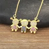 Chaînes AIBEF Mignon Enfants 2Girls 1Boy Pendentif Femmes Collier Cuivre Zircone Anniversaire Bijoux Amitié Famille Fête des Mères Cadeau