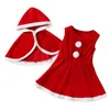 Abiti da ragazza Bambini Ragazze Natale Cosplay Costume da Babbo Natale Baby X-Mas Outfit 2 pezzi Set Abito da principessa Mantello con cappuccio per 1-5 anni