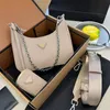 Womens Saffiano Leather Bag reegition2005 3 قطعة مربو مصممة حقيبة يد فضي سلسلة Crossbody المحفظة الكتف