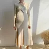 Платья для беременных вязаные платья плюс размер эластичности ежедневная одежда зимняя с длинным рукавом платье беременности внутри ткань 230404
