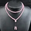 Pendant Necklaces Bohemian Knotted Beaded Natural Stone Pink Spar Crystal 108 Beads Yoga Necklace Bracelet For Women Men Prayer Jewelry
