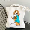 Torba na zakupy torba na buła beagle pies joga drukowana kawaii harajuku canvas girl torebka torebka TOTE Lady 230404