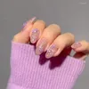 Falska naglar Purpurfärgad blommor -längd Mandel Lätt att applicera enkel skal för shoppingresande datering
