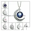 Colliers pendentifs 64 styles Sier Moonstone Collier Hibou Fleur Arbre De Vie Cabochon Verre Charmes Lune Et Étoile Pendentif Colliers Pour Dhgam