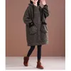 Hoodies Winter Loose Large Size Plus Veet Padded Sweatshirt Dress Women's Mid-length Retro Hooded Woolen Tunic Jacket Casual