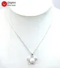 Choker Qingmos 24mm Flower Sterling Silver 925 Pendant Halsband för kvinnor med 11 mm vit platt rund Pearl 16 "Chokers