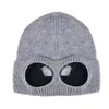Goggle Beanie designerskie czapki dla mężczyzn żebrowana dzianina wełniana maska ​​wełniana dwa okulary soczewki czaszki czaszki wełniane wełniane rdzeń zimowy kapelusz narciarstwo solidny kolor casaul ciepło