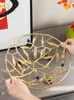 Plates Nordic Light Luxury Brass Fruit Tray Creative Olive Branch Hollow Basket End Table Rack Living Room Decoration