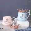 Mugs Creative Crown Ceramic Mug Pink Cute Coffee Nordic Milk Cup With Spoon Lids Water Holiday Souvenirs Gift