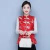 Damen Westen chinesischen Stil Weste Damen Herbst Winter Platte Schnalle Weste Jacke kurze ärmellose Qipao Tops Mode bedruckter Mantel