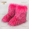 Mulheres do falso raposa mulher fofo pelúcia quente botas de neve calçados de luxo meninas pele peluda bottes moda inverno sapato t231104