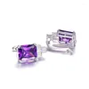 Boucles d'oreilles à dos élégant 8.15g, Clip de perçage violet, Design pour femmes, clous d'oreille en pierre d'améthyste, argent 925, bijoux de fête de mariage