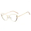 Óculos de sol moda marca gato olho óculos feminino anti-azul luz retro metal meninas óptica anti-radiação