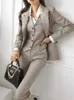 Корейская модная женщина для женщин Blazer 3 PCS Винтажные костюмы с длинными рукавами жилет и прямые брюки женский шикарный бизнес новая