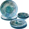 Płyty Certyfikowane międzynarodowe Radiance Teal Melamine 12 PC Zestaw zastawy stołowej Niebieski talerz obiadowy