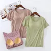 Women's Sleepwear Short One Summer Sleeved Pad Piece Chest Women Home Wear Pajama Bottoms Cup Bra Modal T-shirt Clothes With