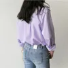 Women's Blouses Shirts Spring Women's Shirt Striped Bottom Neckline Office Women's Top Full Sleeve Women's Shirt Light Purple Fashion Women's Top Blue 230404