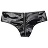 Costume sexy Slip sexy in pelle lucida da donna con apertura sul cavallo e mutandine con cerniera Mutandine in spandex nero Pantaloncini Pama Lingerie Erotica Mostra fianchi