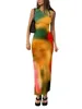 Casual klänningar ärmlös rygglös maxi dres sommar bodycon elegant sexig slips färgämne kläder damer födelsedag fest klubb sundress 230403