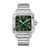 Square Tank Mens Watches 39 mm Green Rubber et acier inoxydable Montres mécaniques Bracelet Bracelet Date de mode Male