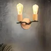 Wall Lamp Modern Indoor Lighting Lights Loft American Iron 2 Heads Wood Bedside Lamps Vintage Sconce Fixture Wandlamp