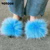 Summer Women Shoes Furry Raccon Slippers Cute Fluffy Fox Slides Girl Soft Home Flip Flop Breathable Non-slip Fur Sandals T231104