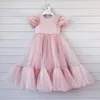 Robes de fille enfants maille princesse robe bébé filles manches anniversaire vêtements enfants doux blanc rose robe de bal fête mariage