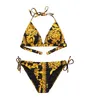 Fashion Gold Print Floral Swimsuit Sexy Bikini Pop Print Lady Women Two Piece Outfits Classic Pattern Designer Bikini Swimming Set