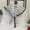 Sarongs New ins style silk scarf female retro French polka dot blk and white scarf decorative scarf silk thin shawl P230403