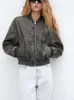 Women's Leather Spring Autumn Retro Jacket Women Short Coat Do-old Stand-up Collar Outerwear Female Washed PU Bomber Jackets Loose Tops