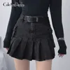 Юбки винтажные плиссированные джинсовые женские темные академические модные готические черные юбки с высокой талией 90-х годов корейские карманы Cuteandpscho 230404