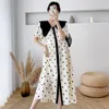 Kraamjurken 1711# Zomer POLKA DOT Gedrukt Chiffon Zwangere dames lange feestjurk elegante en los passende zwangerschapskleding 230404