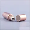 Bottiglie da imballaggio all'ingrosso 5 bottiglie da 10 ml Mini Roll On Roller Bottiglie di vetro profumate Oro rosa Olio essenziale Sfera metallica in acciaio Per Conta Dhjsm