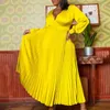 Vêtements ethniques Automne Robes Maxi africaines pour femmes élégantes à manches longues col en V couleur unie soirée robe plissée vêtements