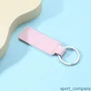 Candy Color Bright PU Leather Keychain Double-sided Car Thread Small Metal Pendant Keyholder Simple Gifts KeyChains