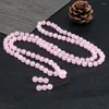 Pendant Necklaces Bohemian Knotted Beaded Natural Stone Pink Spar Crystal 108 Beads Yoga Necklace Bracelet For Women Men Prayer Jewelry